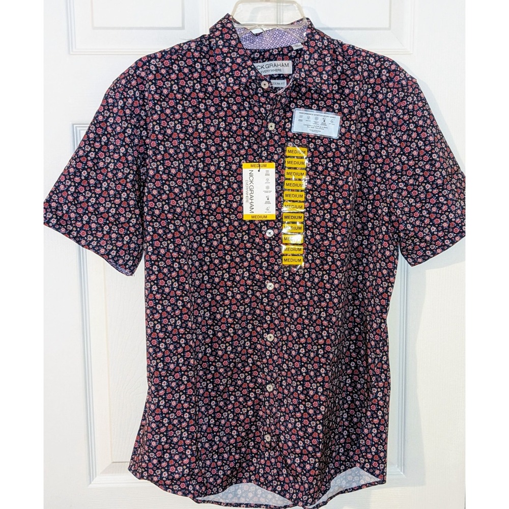 Nick Graham Floral Performance Button Down Shirt Stretch Modern Fit Medium NWT